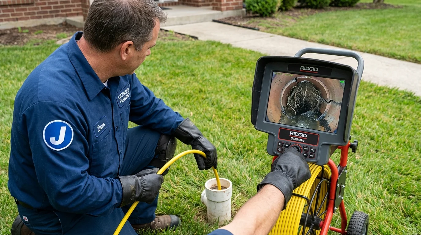 Sewer camera inspection being performed by Johns Plumbing LLC in Kittery Point
